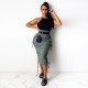 Solid High Waist Drawstring Midi Skirt HNIF-075