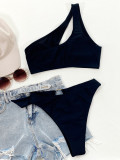 One Shoulder Solid Color Sexy Swimsuit  Two-Pieces CSYZ-B623KY
