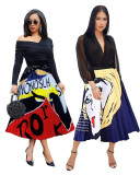 Plus Size Cartoon Print Pleated Midi Skirt LSD-82777