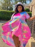 Plus Size Tie Dye Top And Shorts Two Piece Sets NY-8951