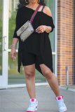 Plus Size Solid Long Sleeve Top+Shorts 2 Piece Sets NY-2012