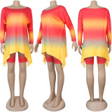 Plus Size Tie Dye Long Sleeve Top+Shorts 2 Piece Sets NY-2017