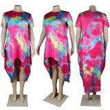  Plus Size Tie Dye Top And Shorts Two Piece Sets NY-8951