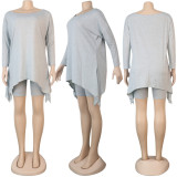 Plus Size Solid Long Sleeve Top+Shorts 2 Piece Sets NY-2012