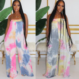 Tie Dye Print Strapless Wide Leg Jumpsuit NY-2005