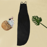 Solid Sexy Backless Cross Strap High Split Maxi Dress NY-2003
