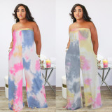 Tie Dye Print Strapless Wide Leg Jumpsuit NY-2005