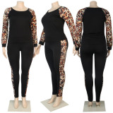 Plus Size Patchwork Long Sleeve 2 Piece Pants Set NY-2016