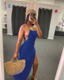 Solid Sexy Backless Cross Strap High Split Maxi Dress NY-2003