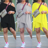 Plus Size Solid Long Sleeve Top+Shorts 2 Piece Sets NY-2012