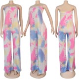 Tie Dye Print Strapless Wide Leg Jumpsuit NY-2005