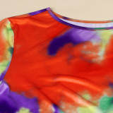  Plus Size Tie Dye Top And Shorts Two Piece Sets NY-8951