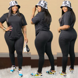 Plus Size Solid T Shirt And Pants 2 Piece Sets NY-2018