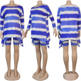 Plus Size Tie Dye Long Sleeve Top+Shorts 2 Piece Sets NY-2017