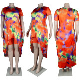  Plus Size Tie Dye Top And Shorts Two Piece Sets NY-8951