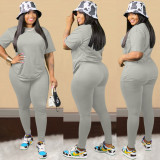 Plus Size Solid T Shirt And Pants 2 Piece Sets NY-2018