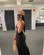 Solid Sexy Backless Cross Strap High Split Maxi Dress NY-2003
