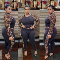 Plus Size Patchwork Long Sleeve 2 Piece Pants Set NY-2016