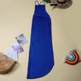 Solid Sexy Backless Cross Strap High Split Maxi Dress NY-2003