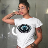 Eye Sequin Short Sleeve O Neck T Shirt WAF-90002