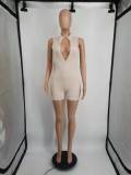 Solid Ribbed Sleeveless Zipper Tight Romper YIM-242