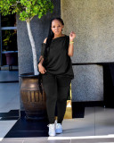 Plus Size Solid Slash Neck Two Piece Pants Set TK-6219