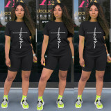 Letter Print T Shirt And Shorts Two Piece Sets TE-2031