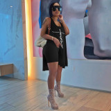 Plus Size Letter Print Sleeveless Loose Top+Shorts 2 Piece Sets TE-2032