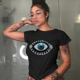 Eye Sequin Short Sleeve O Neck T Shirt WAF-90002