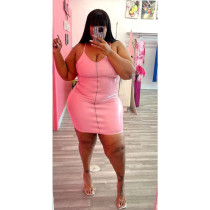 Plus Size PU Leather Zipper Sling Mini Dress WAF-77422