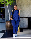 Plus Size Solid Slash Neck Two Piece Pants Set TK-6219