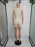 Solid Ribbed Sleeveless Zipper Tight Romper YIM-242