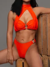 Orange Sexy Halter Bikini Two Piece Sets CASF-8967