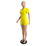 Body Letter Print Short Sleeve Zipper Romper GCNF-01401