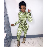 Camo Print Long Sleeve Slim Jumpsuit GCNF-0156