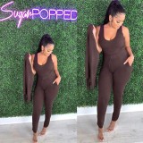 Solid Tank Top+Cloak Coat+Pants 3 Piece Sets GCNF-9908