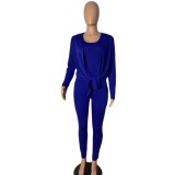 Solid Tank Top+Cloak Coat+Pants 3 Piece Sets GCNF-9908