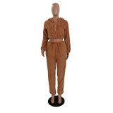 Winter Hooded Plush Thick Two Piece Pants Set GCNF-0166