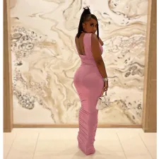 Solid Sleeveless Ruched Slim Maxi Dress GCNF-0138