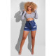 Denim Ripped Hole Edge Curl Jeans Shorts GCNF-0148