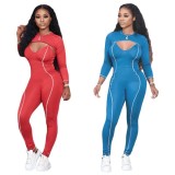 Casual Long Sleeve Crop+Strap Jumpsuit 2 Piece Sets GCNF-9901