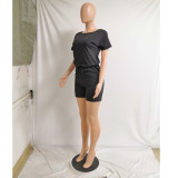 Solid Short Sleeve Casual Romper GCNF-0116