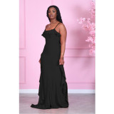 Solid Ruflled Spaghetti Strap Maxi Dress GCNF-0112