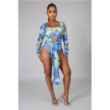 Sexy Printed Bandeau Bikinis With Long Cloak 3 Piece Sets GCNF-0118