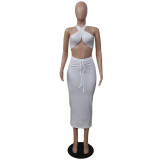 Solid Sexy Wrap Chest Long Skirt 2 Piece Sets GCNF-0105