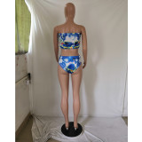 Sexy Printed Bandeau Bikinis With Long Cloak 3 Piece Sets GCNF-0118