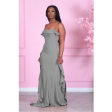 Solid Ruflled Spaghetti Strap Maxi Dress GCNF-0112