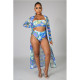 Sexy Printed Bandeau Bikinis With Long Cloak 3 Piece Sets GCNF-0118