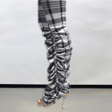Plaid Short Sleeve Zipper Stacked Jumpsuit BGN-230