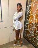 Sexy Mesh Backless Long Sleeve Mini Skirt 2 Piece Sets NIK-277
